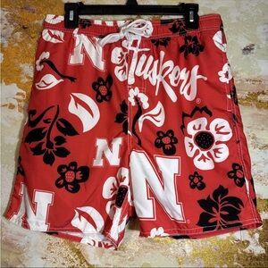 Men's Wes & Willy Nebraska Huskers Floral Volley Swim Trunks NWT